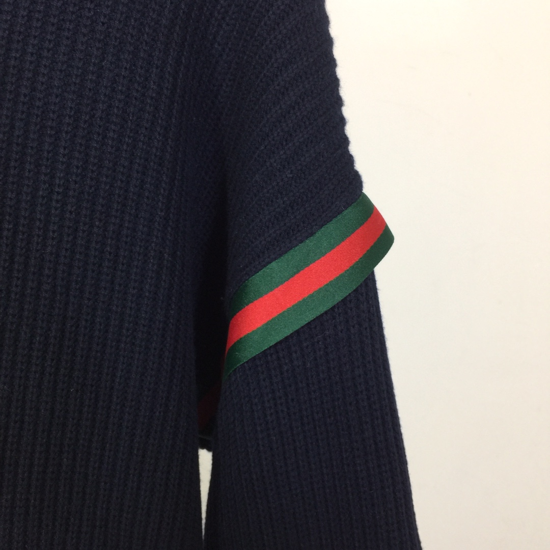 Gucci Web-stripe Ribbed Hoodie In Blue - EUR FASHION