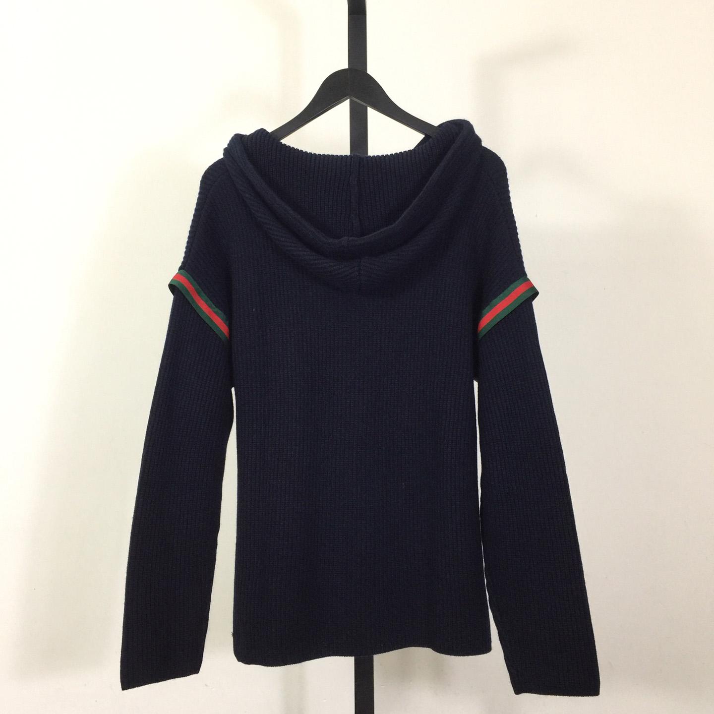 Gucci Web-stripe Ribbed Hoodie In Blue - EUR FASHION