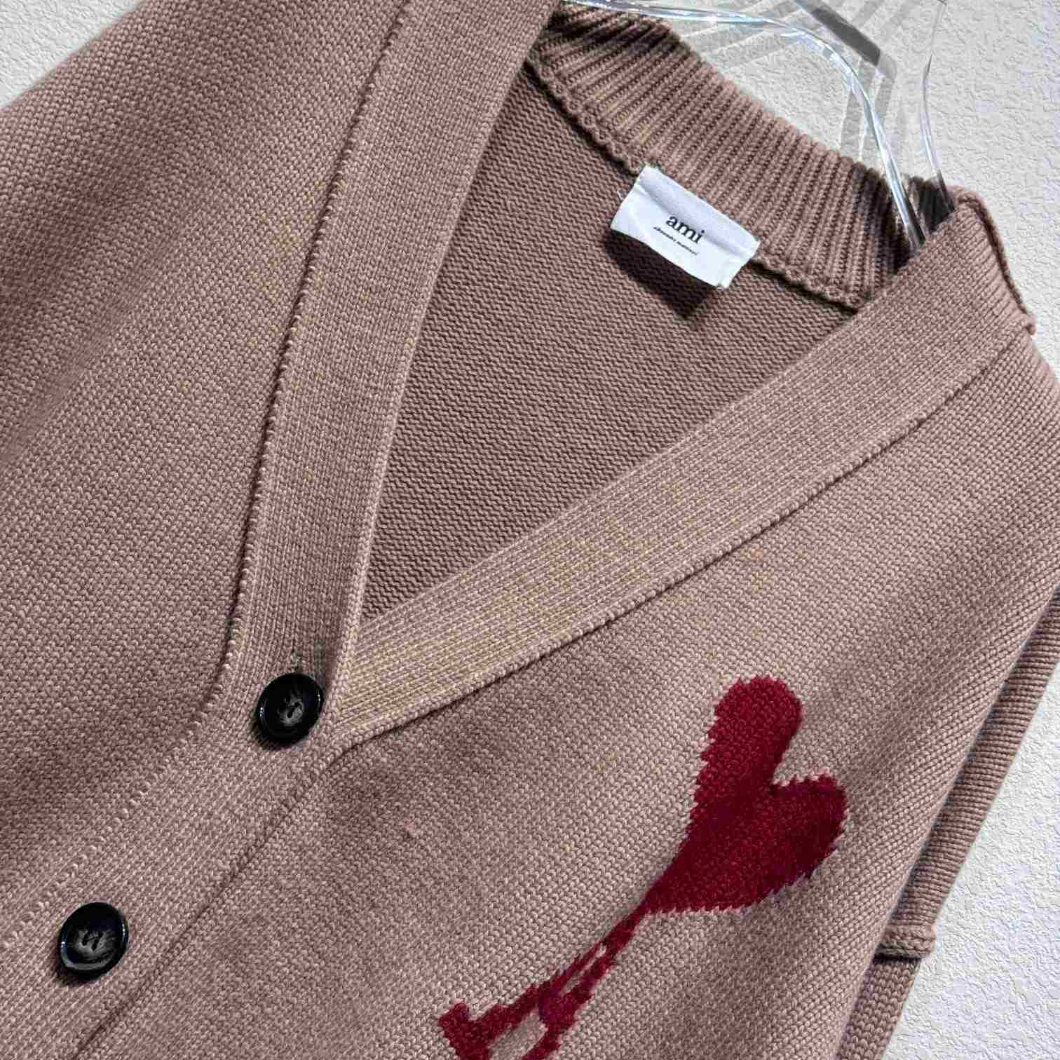 AMI Paris Red Ami de Coeur Cardigan - EUR FASHION