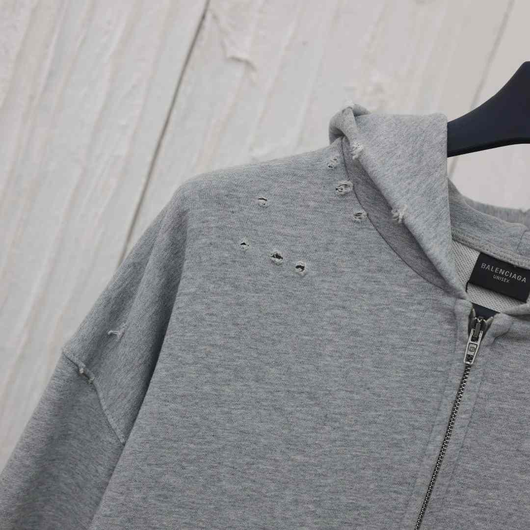 Balenciaga Planet Earth Zip-Up Hoodie Regular Fit In Heather Grey - EUR FASHION