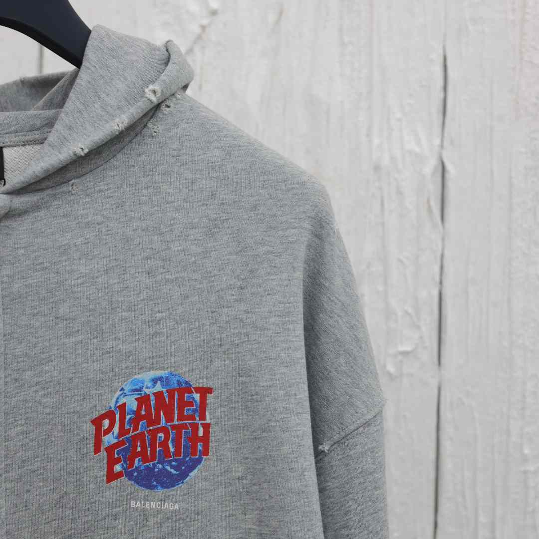 Balenciaga Planet Earth Zip-Up Hoodie Regular Fit In Heather Grey - EUR FASHION