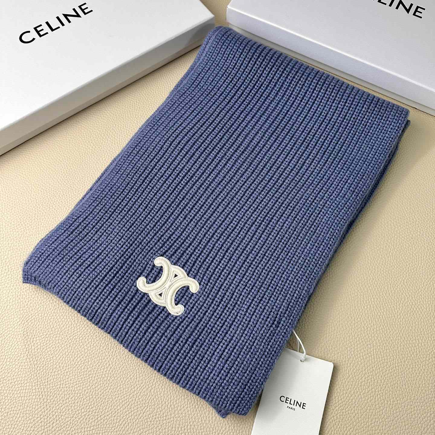 Celine Triomphe Scarf In Ribbed Cashmere Wool - EUR FASHION