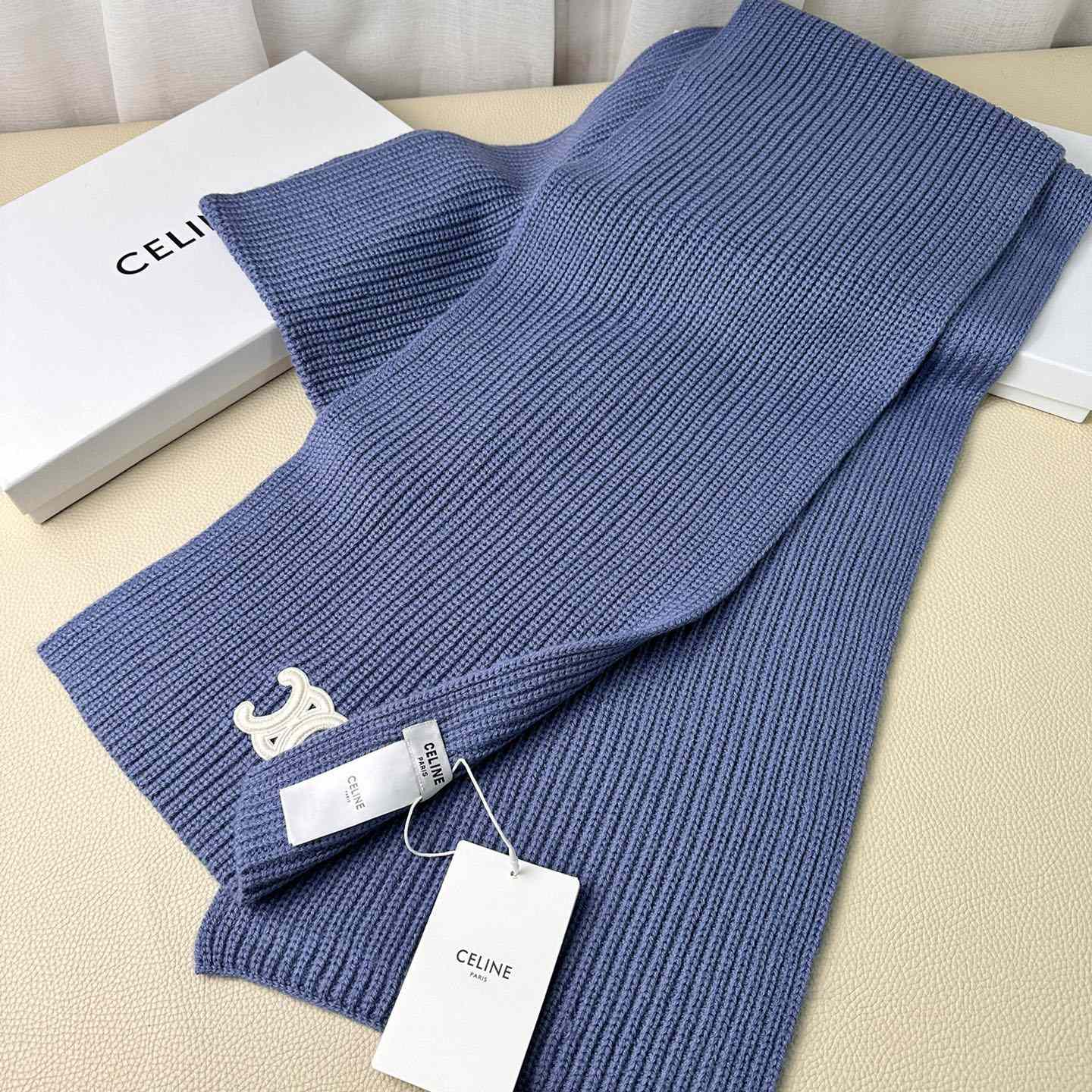 Celine Triomphe Scarf In Ribbed Cashmere Wool - EUR FASHION