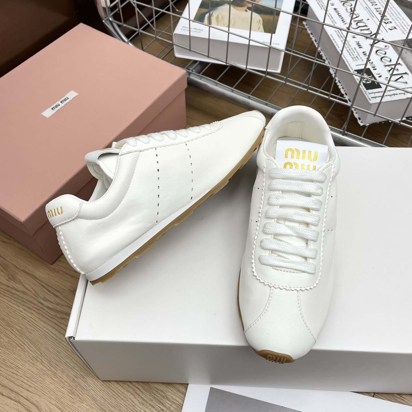 Miu Miu Plume Nappa Leather Sneakers - EUR FASHION