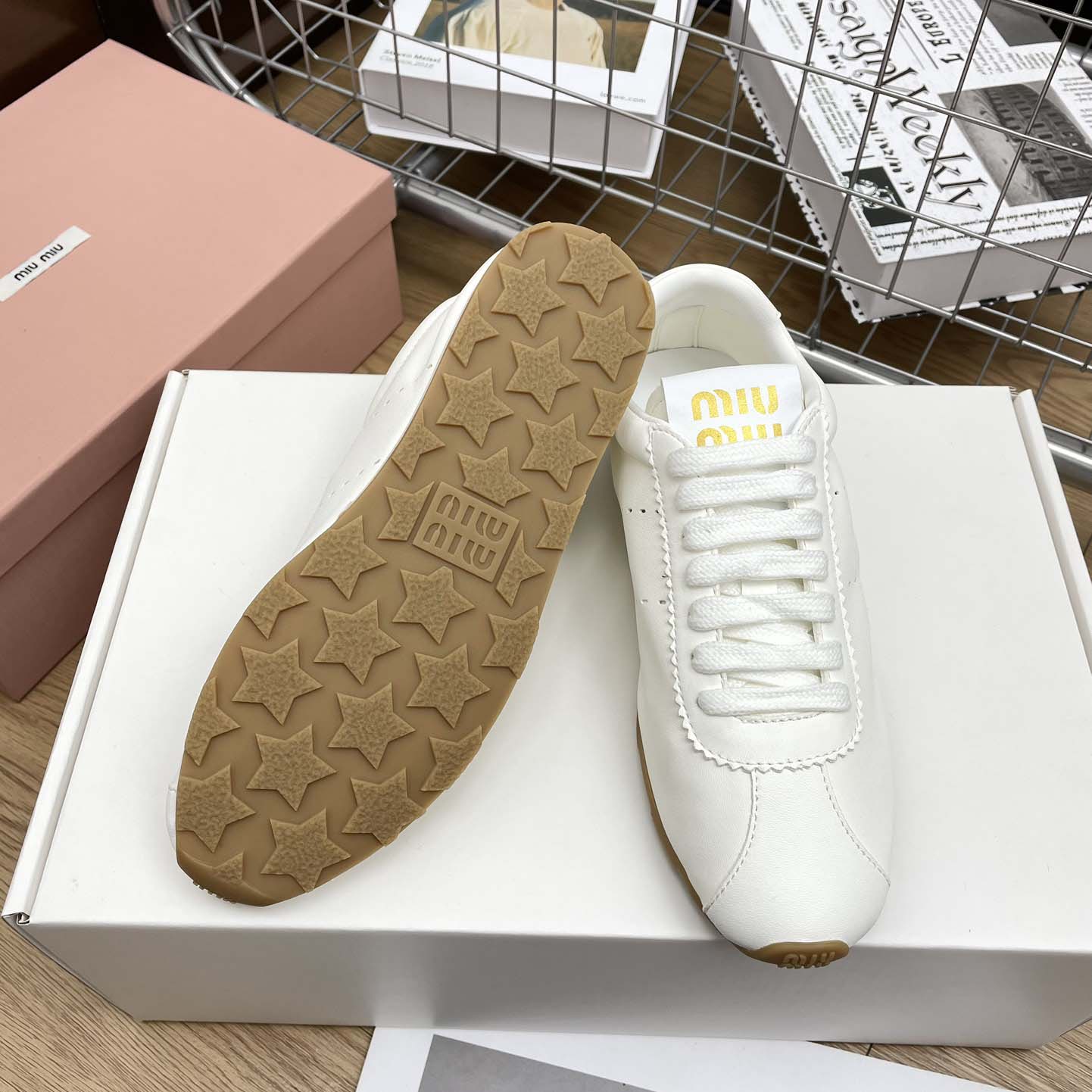 Miu Miu Plume Nappa Leather Sneakers - EUR FASHION