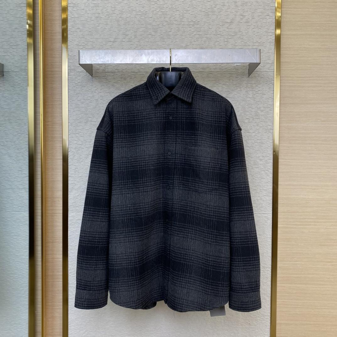 Balenciaga Black Checked Wool-Blend Flannel Shirt - EUR FASHION