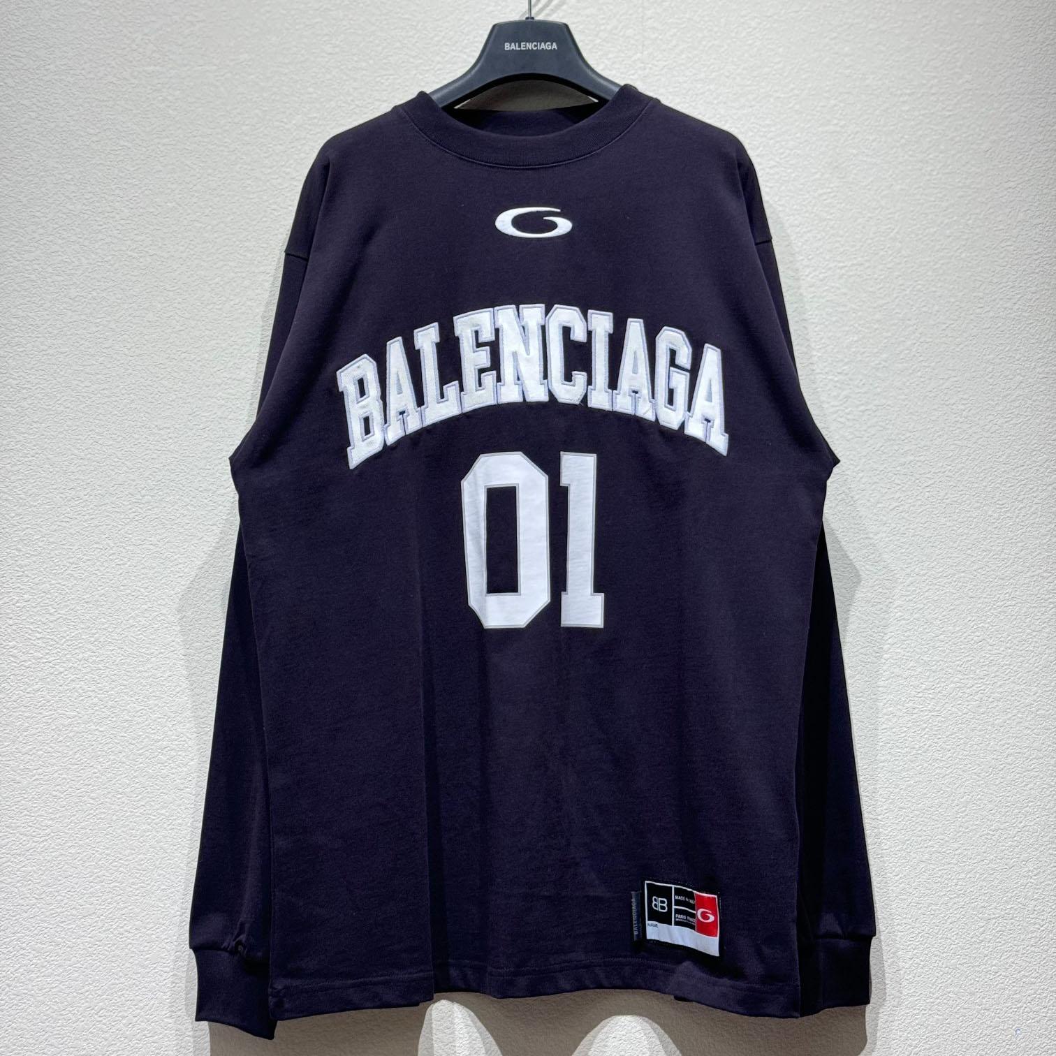 Balenciaga Basketball Series - Long Sleeve T-Shirt Large Fit In Washed Black - EUR FASHION