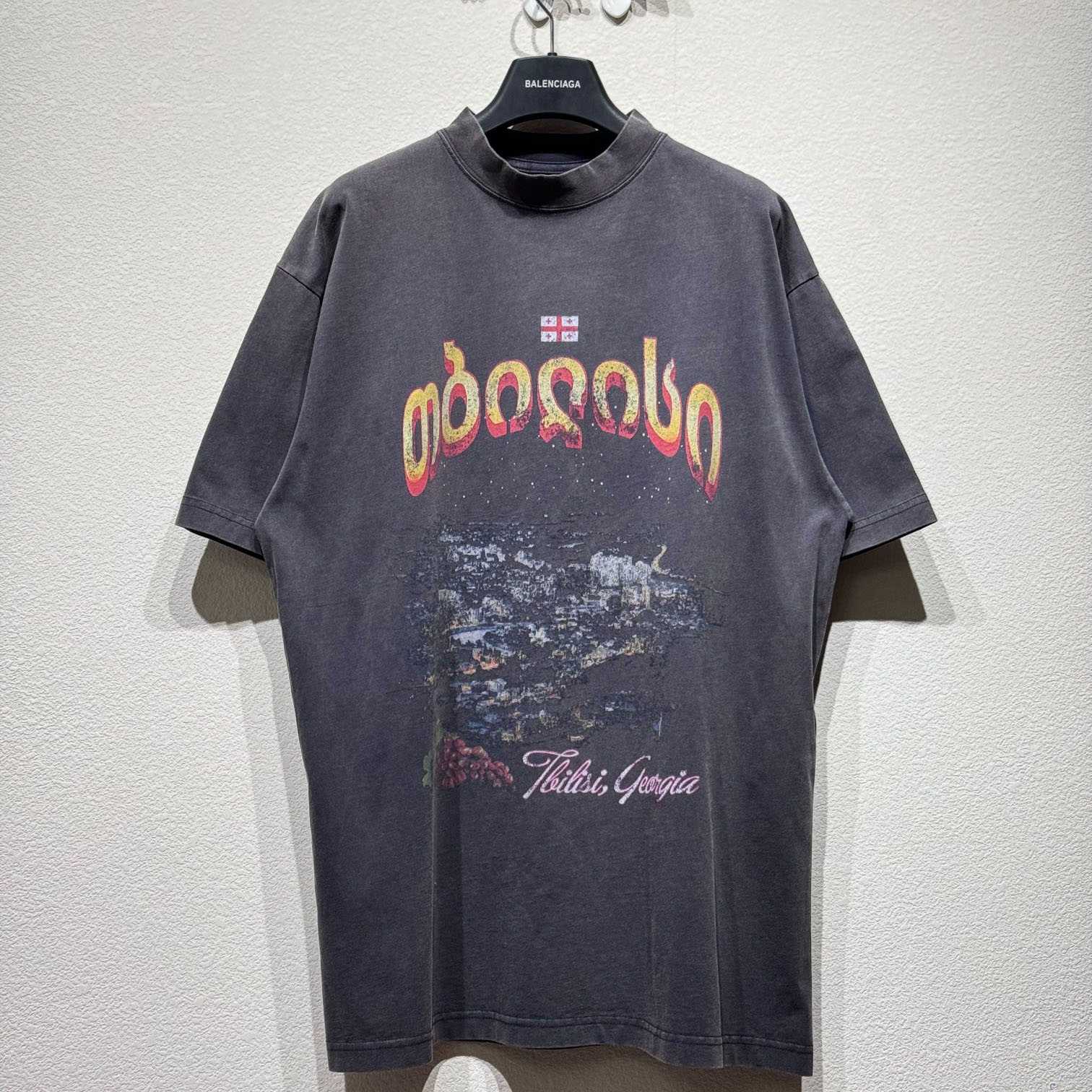 Balenciaga Tbilisi T-Shirt Oversized In Faded Washed Black - EUR FASHION