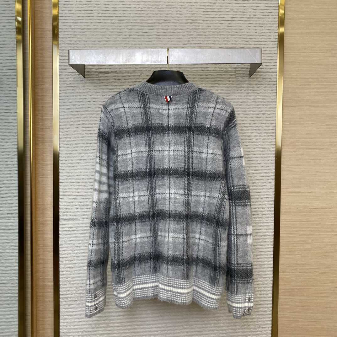 Thom Browne Mohair Check 4-Bar Crewneck - EUR FASHION