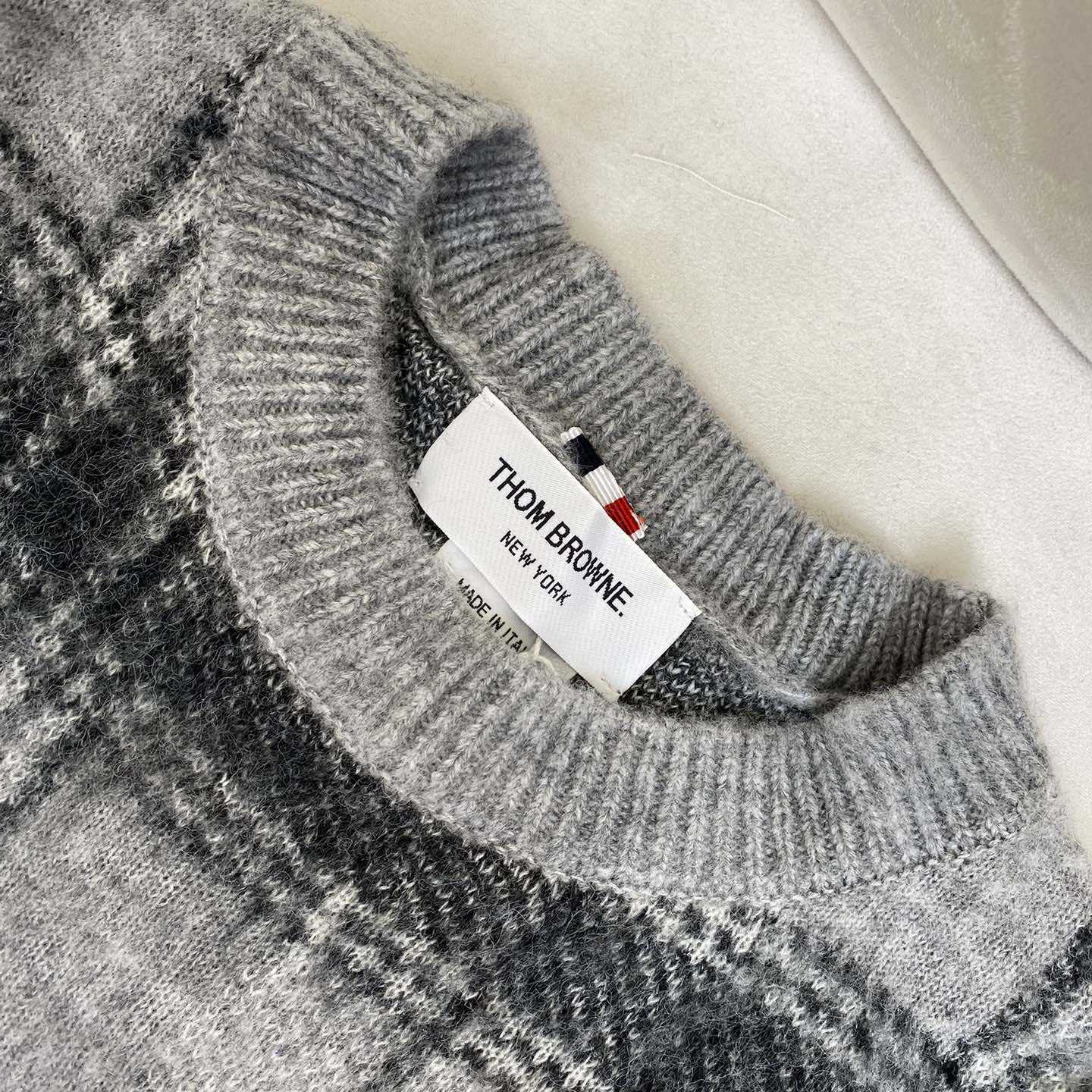 Thom Browne Mohair Check 4-Bar Crewneck - EUR FASHION