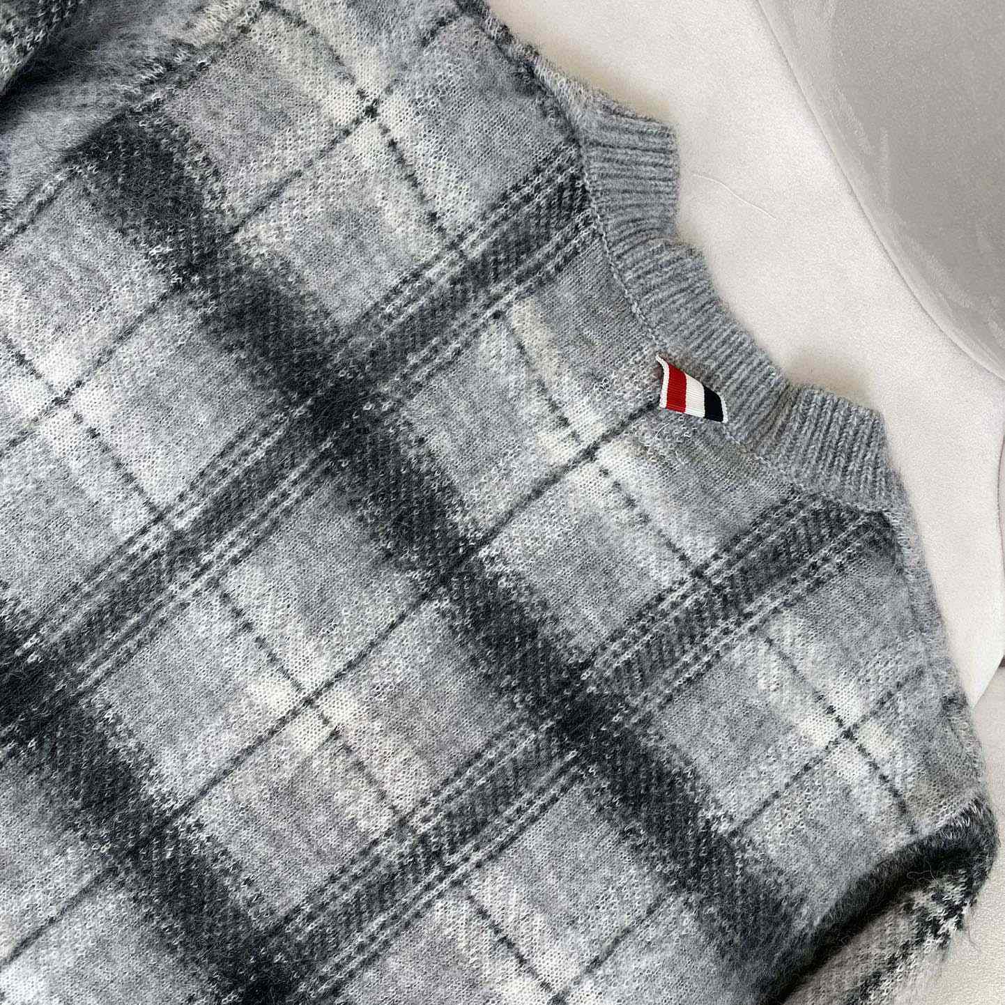 Thom Browne Mohair Check 4-Bar Crewneck - EUR FASHION