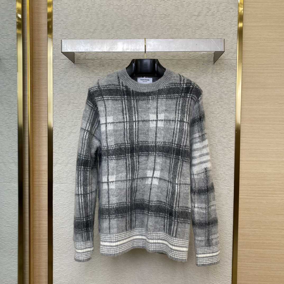 Thom Browne Mohair Check 4-Bar Crewneck - EUR FASHION