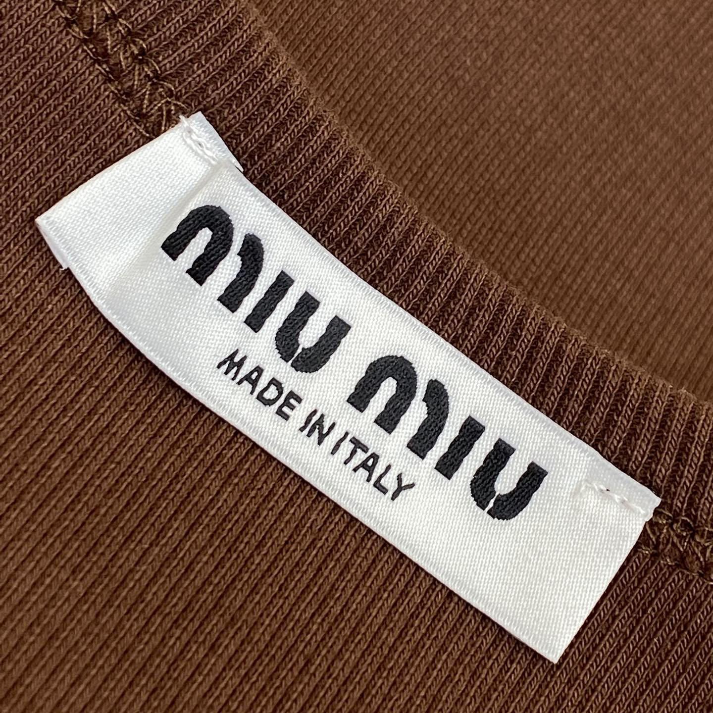 Miu Miu Brown Ribbed Cropped T-Shirt - EUR FASHION