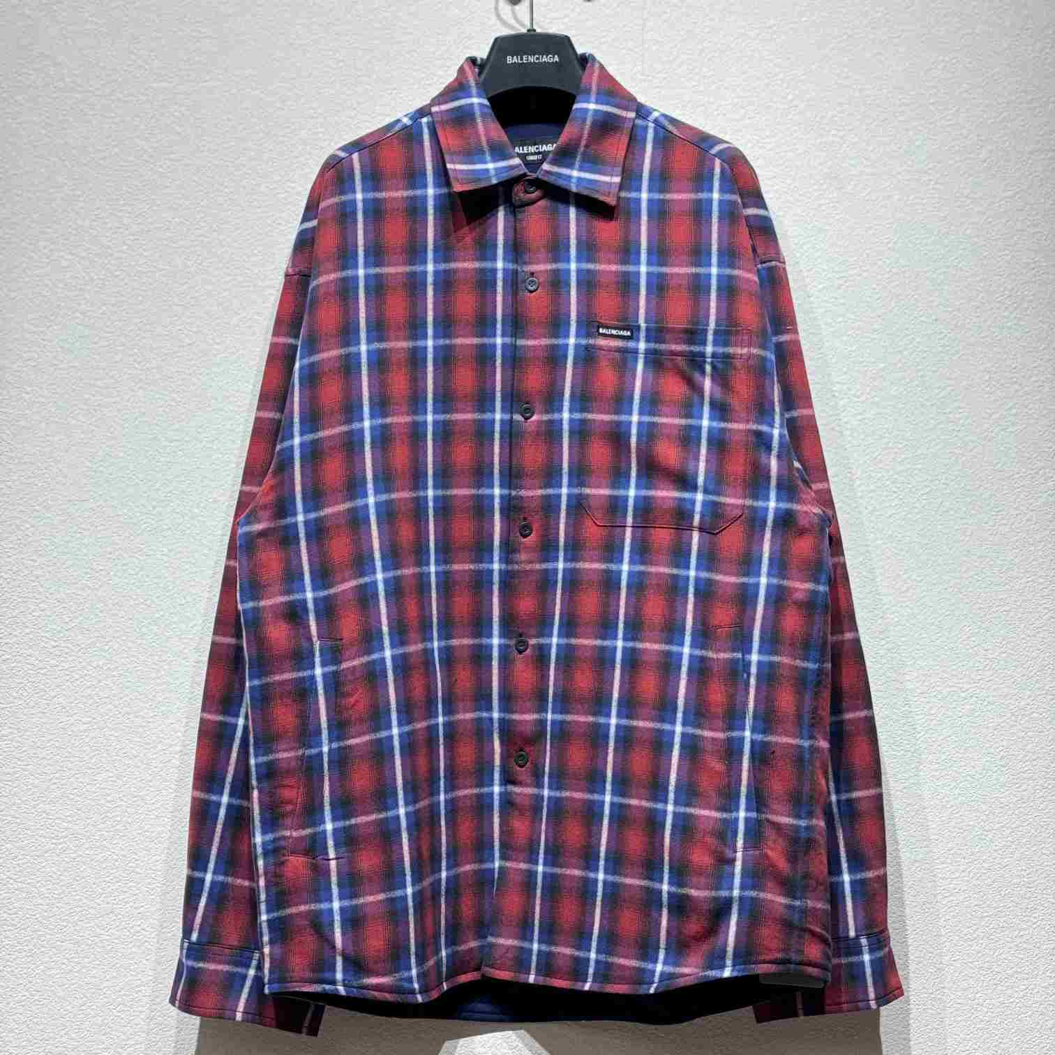 Balenciaga Lined Shirt In Red And Blue - EUR FASHION