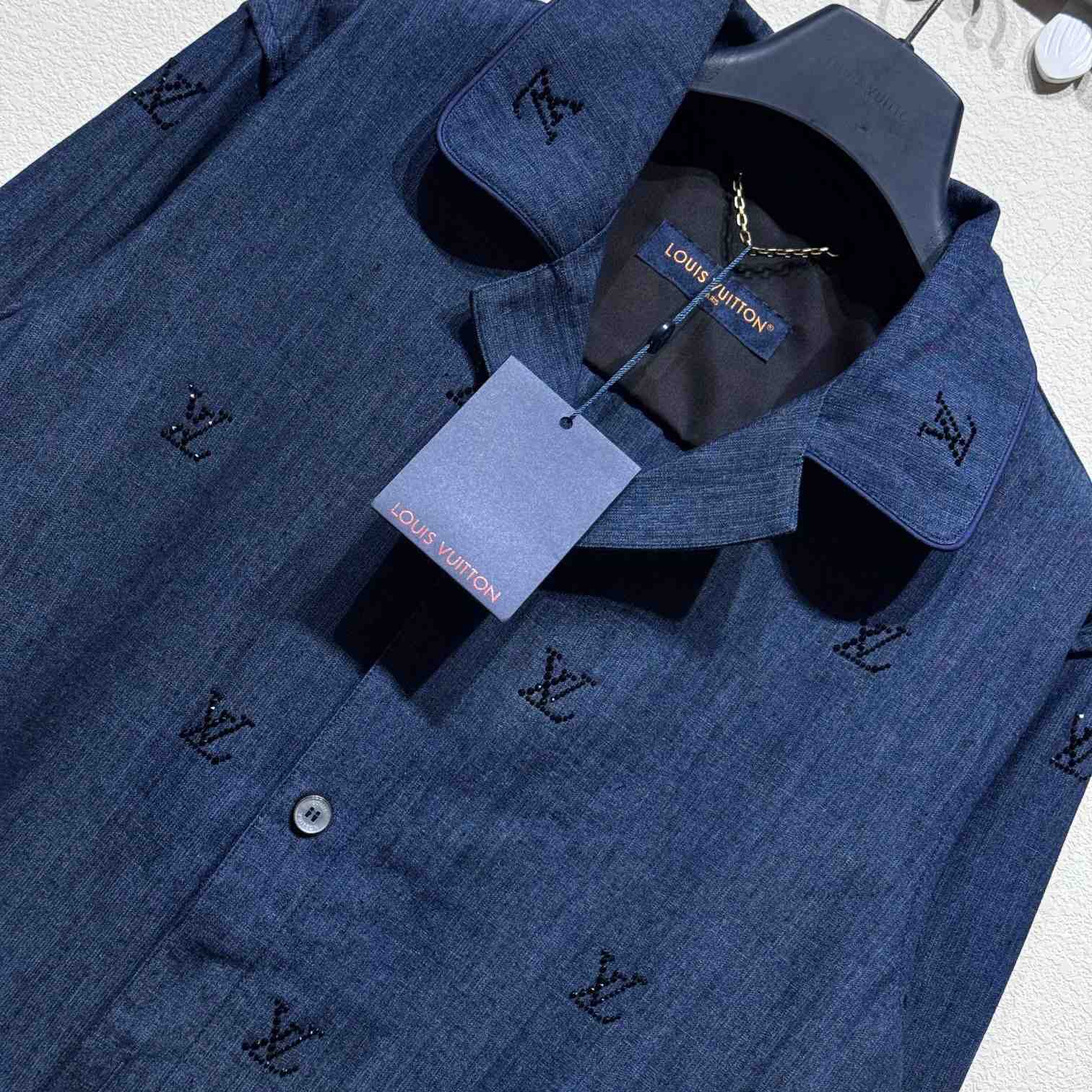 Louis Vuitton LV Blason Embellished Denim Pajama Shirt   1AGJMI - EUR FASHION