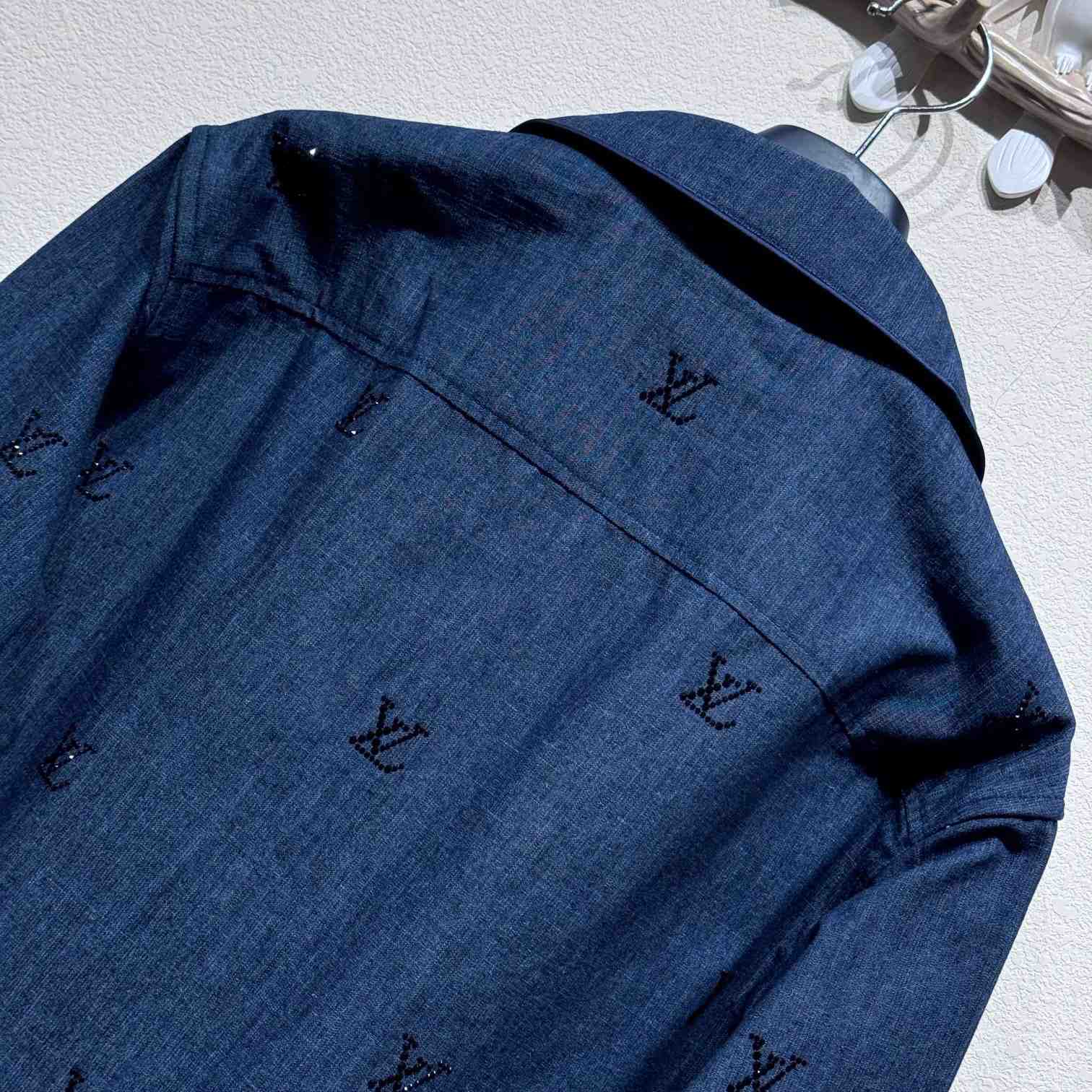 Louis Vuitton LV Blason Embellished Denim Pajama Shirt   1AGJMI - EUR FASHION