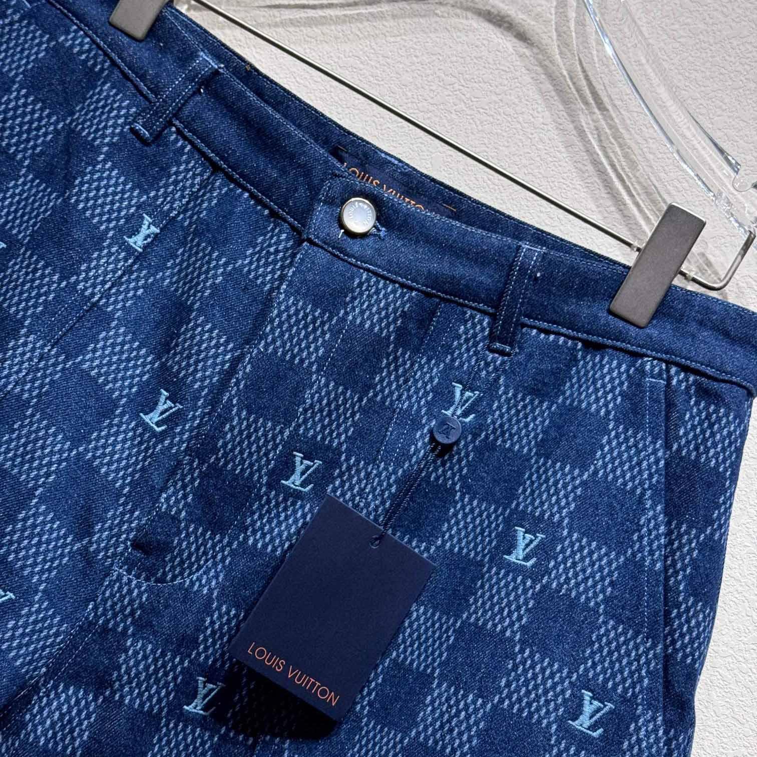 Louis Vuitton Embroidered Damier Denim Shorts  1AFVO5 - EUR FASHION