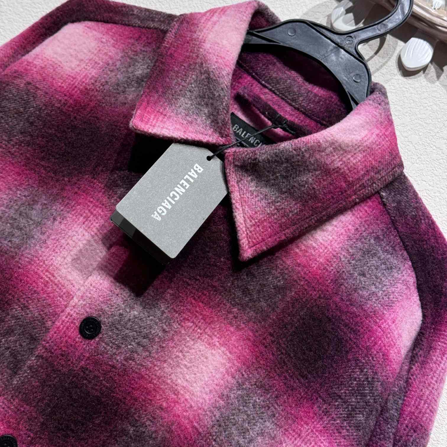 Balenciaga Padded Shirt In Pink And Black Check Flannel - EUR FASHION