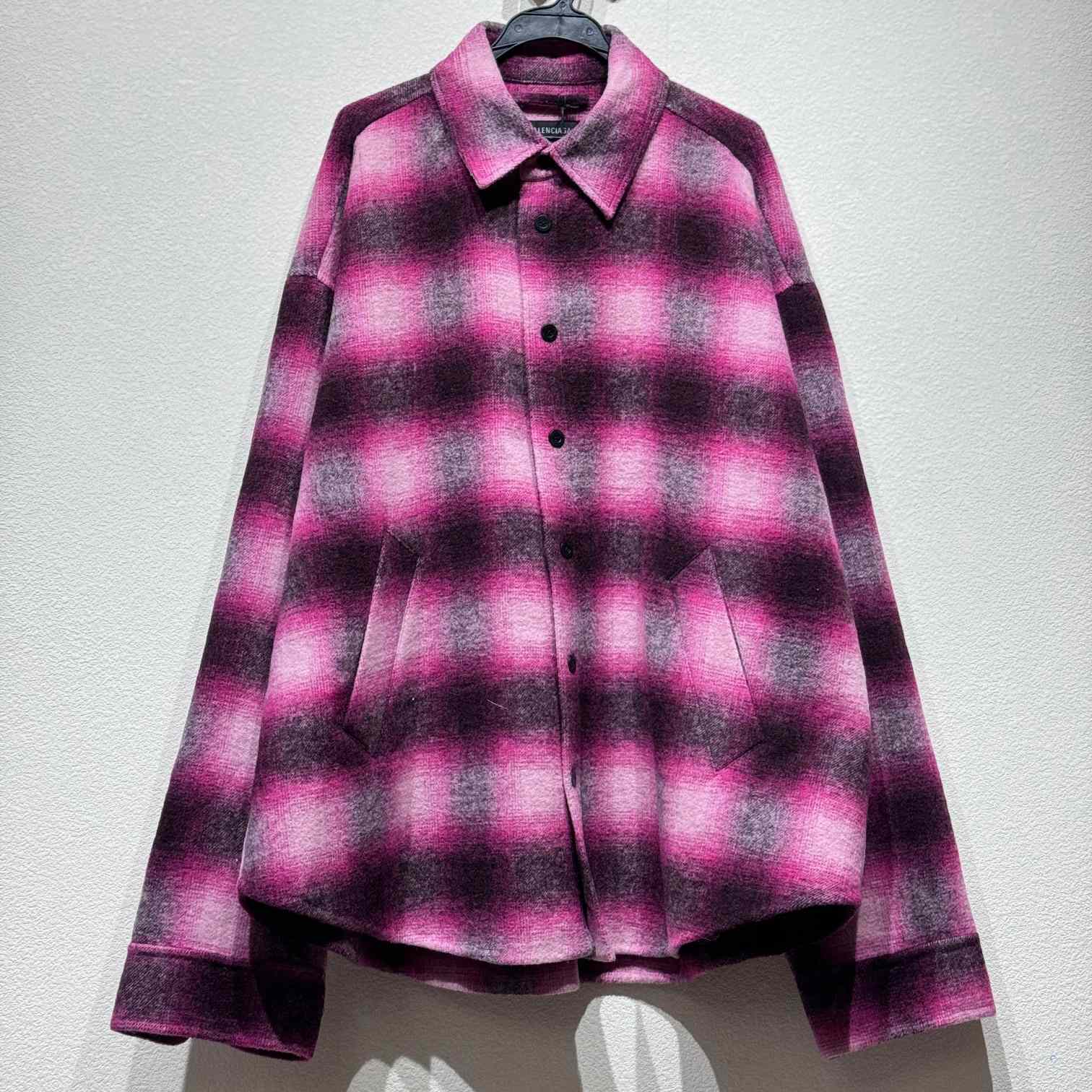 Balenciaga Padded Shirt In Pink And Black Check Flannel - EUR FASHION