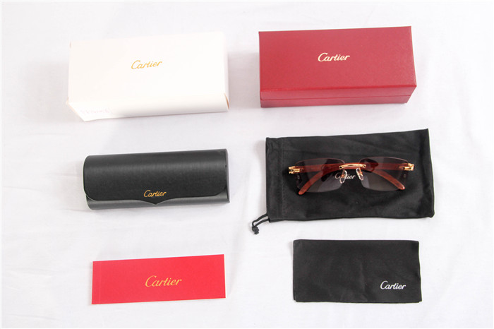 Cartier 3524012 Wood Big Lens Sunglasses In Gold Brown - EUR FASHION