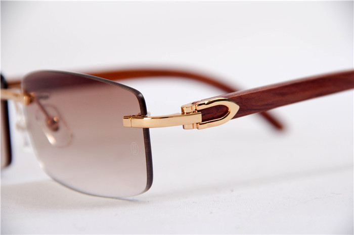 Cartier 3524012 Wood Big Lens Sunglasses In Gold Brown - EUR FASHION