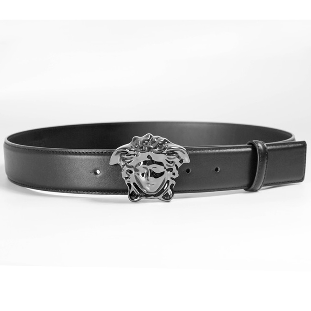 Versace Black Leather Versace Medusa Mens Belt Head Buckle - EUR FASHION