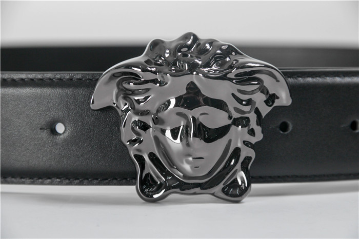 Versace Black Leather Versace Medusa Mens Belt Head Buckle - EUR FASHION