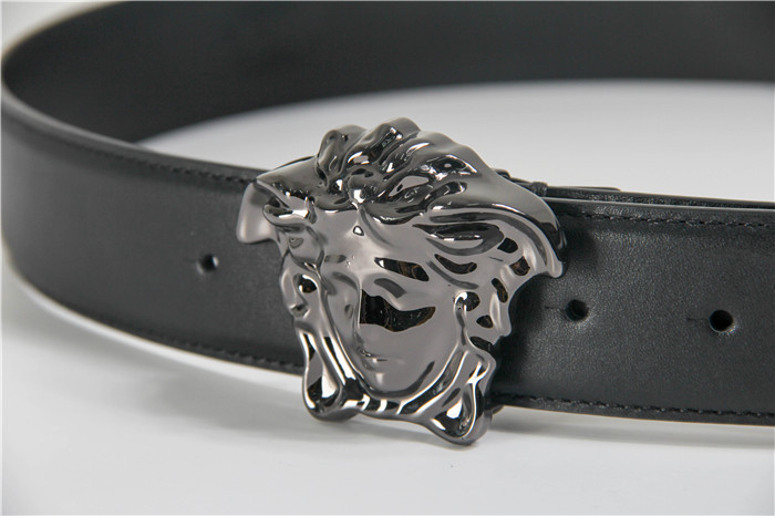 Versace Black Leather Versace Medusa Mens Belt Head Buckle - EUR FASHION