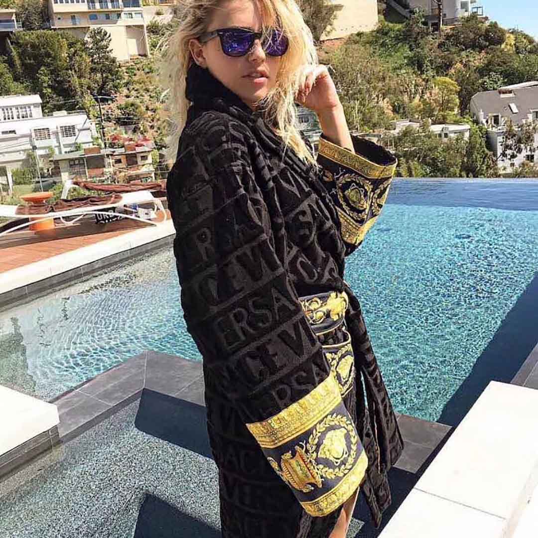 Versace Embroidered Bathrobe Black Gold - EUR FASHION