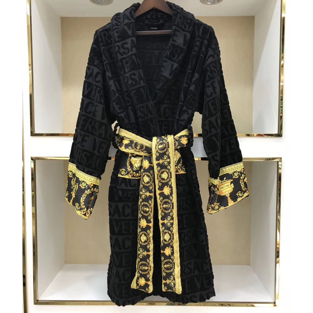 Versace Embroidered Bathrobe Black Gold - EUR FASHION