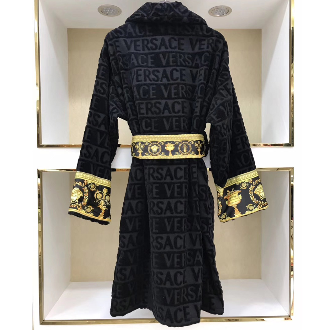 Versace Embroidered Bathrobe Black Gold - EUR FASHION