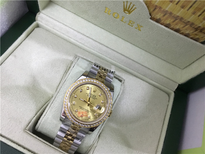 Rolex High Quality Datejust Stainless Steel and Jubille Bracelet Champagne Diamond Dial Full Diamond Bezel Watch - EUR FASHION