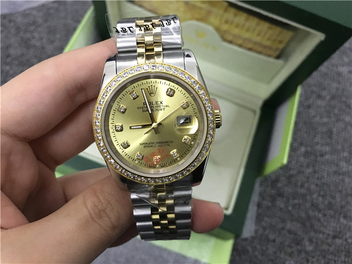 Rolex High Quality Datejust Stainless Steel and Jubille Bracelet Champagne Diamond Dial Full Diamond Bezel Watch - EUR FASHION