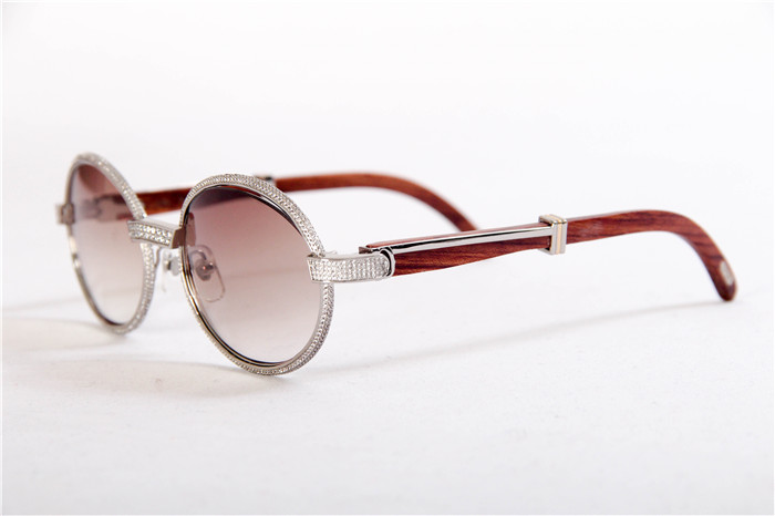 Cartier 7550178 57-22 Full Diamond Wood Sunglasses In Silver Brown - EUR FASHION