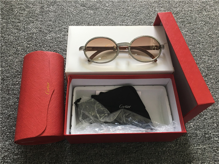 Cartier 7550178 57-22 Full Diamond Wood Sunglasses In Silver Brown - EUR FASHION