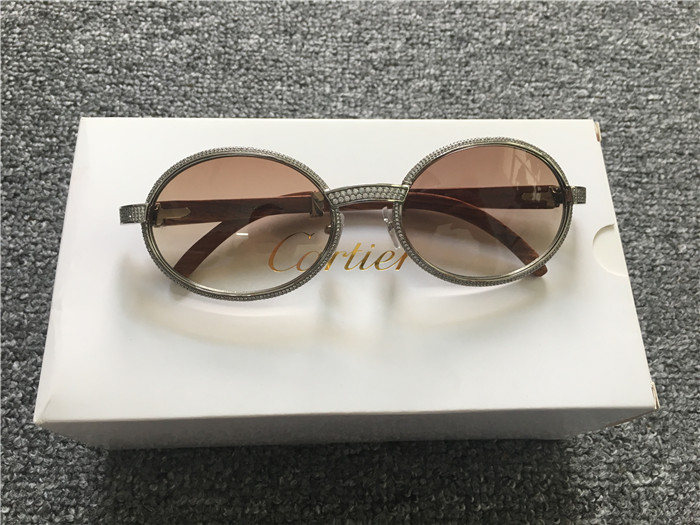 Cartier 7550178 57-22 Full Diamond Wood Sunglasses In Silver Brown - EUR FASHION