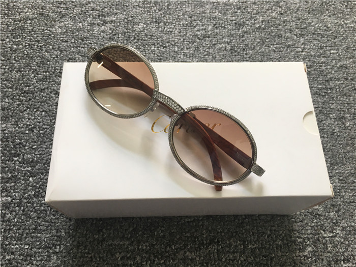 Cartier 7550178 57-22 Full Diamond Wood Sunglasses In Silver Brown - EUR FASHION