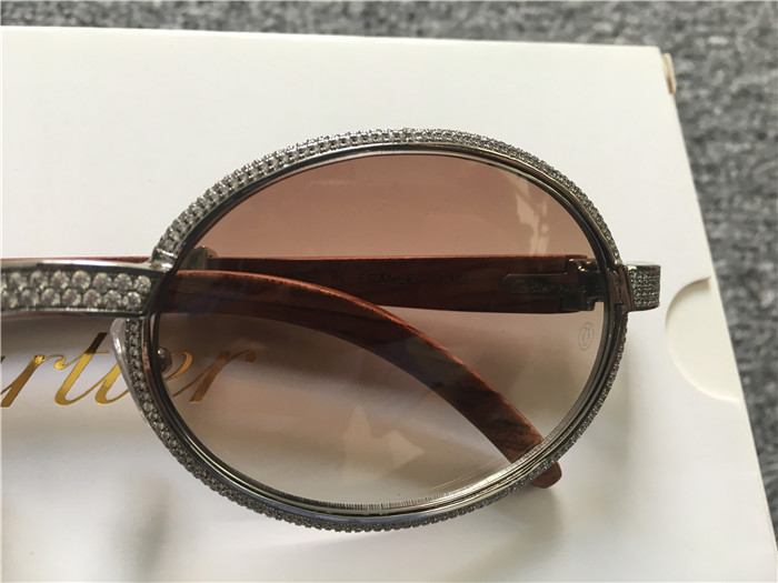 Cartier 7550178 57-22 Full Diamond Wood Sunglasses In Silver Brown - EUR FASHION