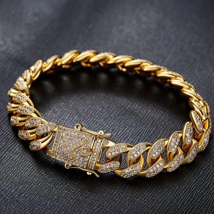 Miami Cuban Chain Diamond Cuban Link Bracelet in Yellow Gold - EUR FASHION