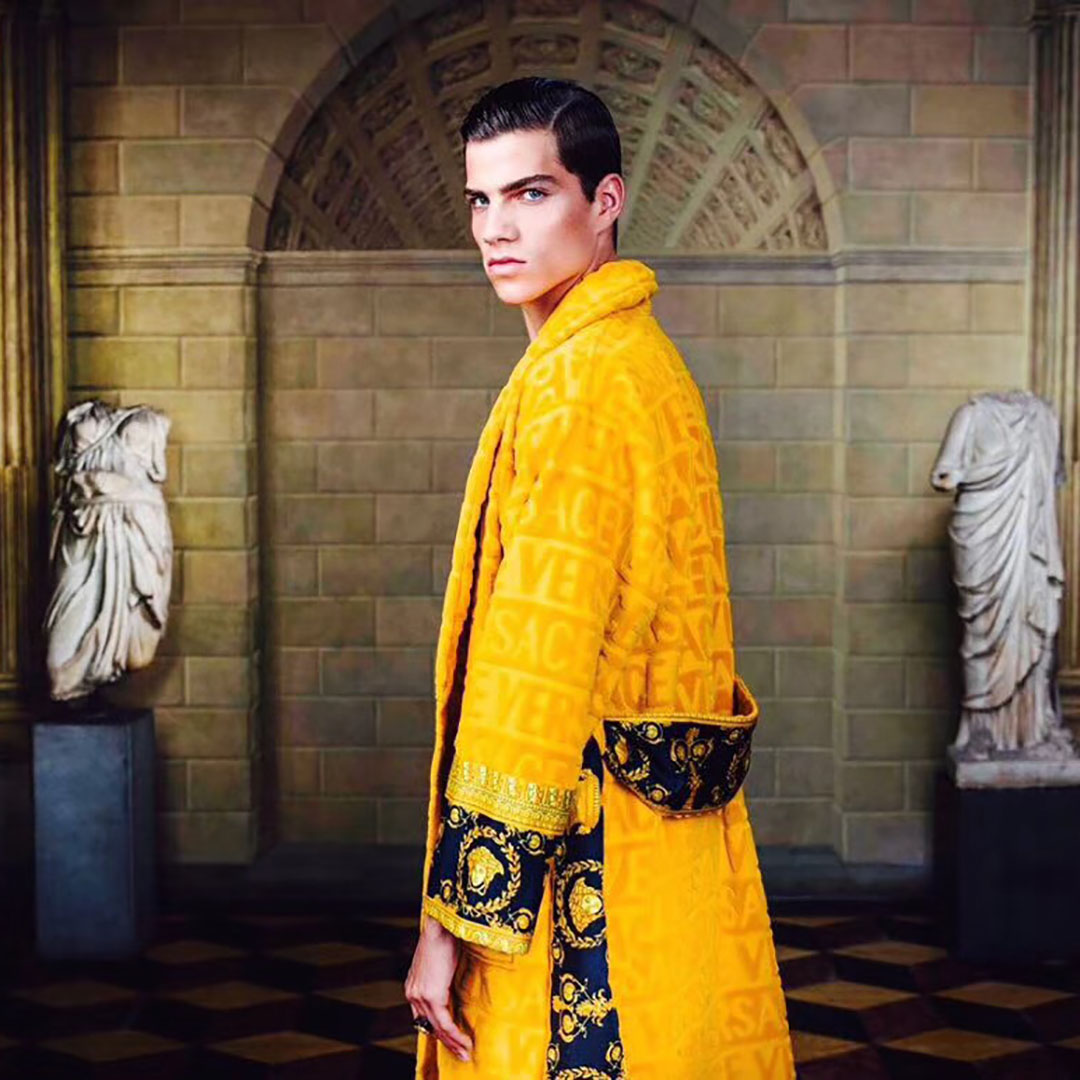 Versace Embroidered Bathrobe Yellow - EUR FASHION