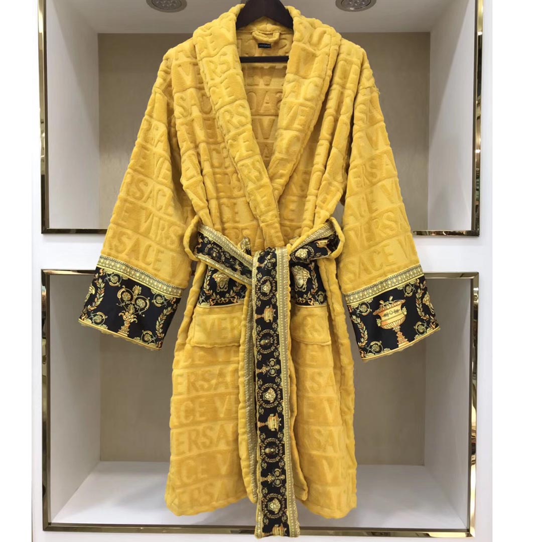 Versace Embroidered Bathrobe Yellow - EUR FASHION