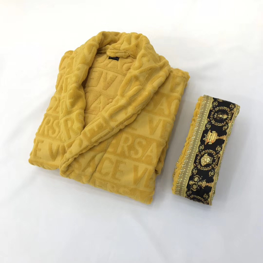 Versace Embroidered Bathrobe Yellow - EUR FASHION