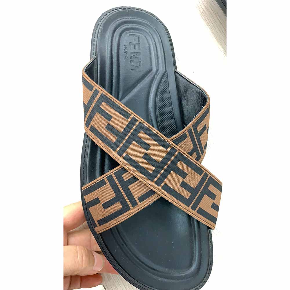 Fendi FF Printed Crossed Strap Slides Sandals - EUR FASHION