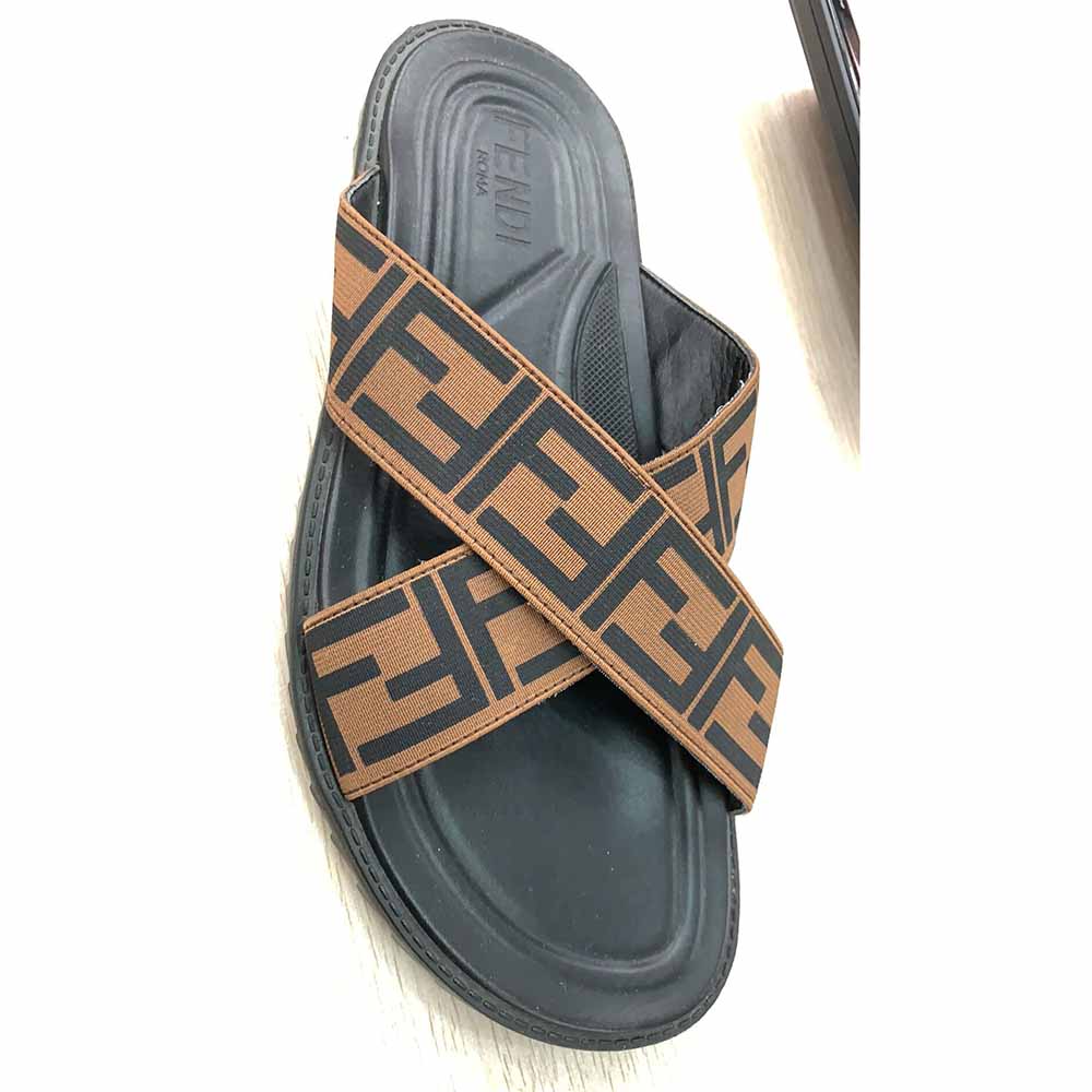 Fendi FF Printed Crossed Strap Slides Sandals - EUR FASHION