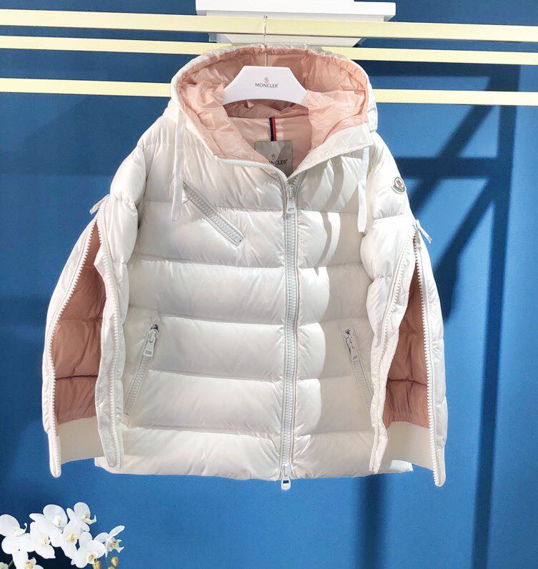 Moncler White Zipper Down Jacket  - EUR FASHION