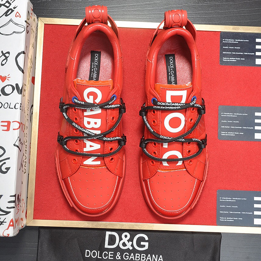 Dolce & Gabbana Red Men's Portofino Leather Sneakers - EUR FASHION