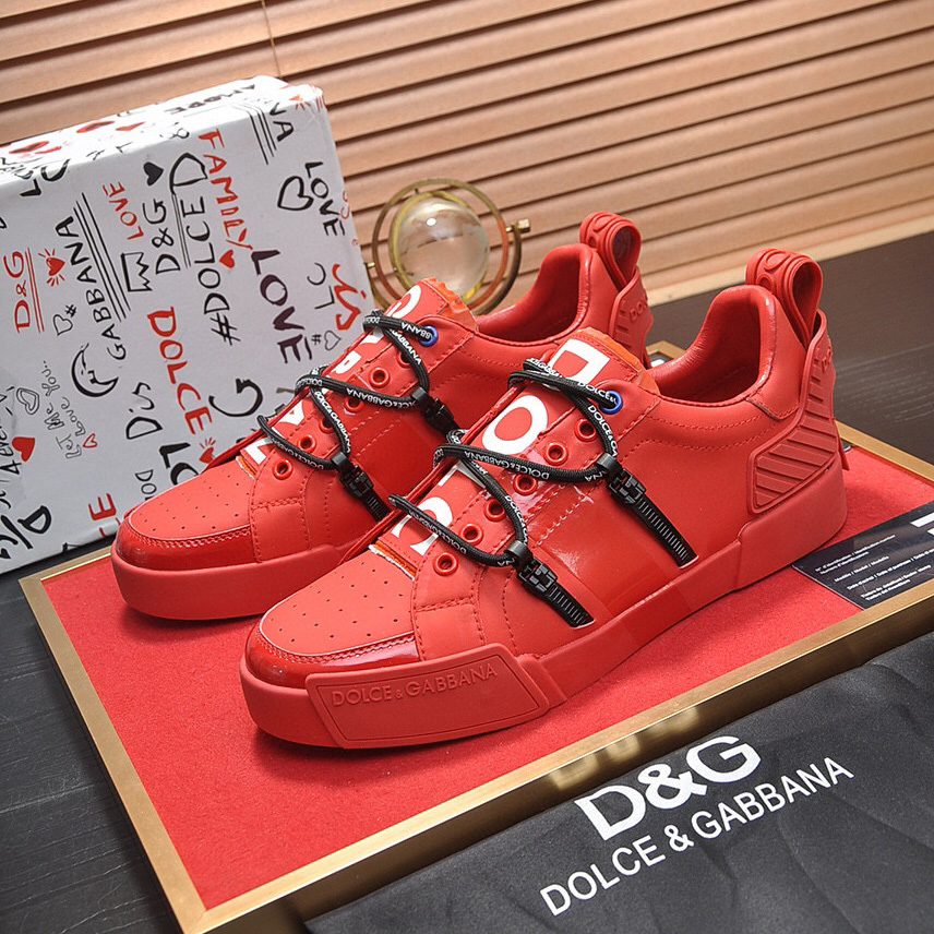 Dolce & Gabbana Red Men's Portofino Leather Sneakers - EUR FASHION