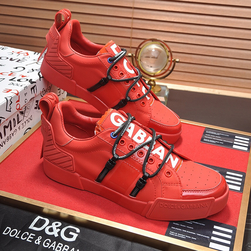 Dolce & Gabbana Red Men's Portofino Leather Sneakers - EUR FASHION