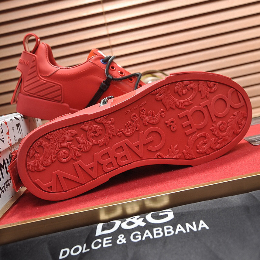 Dolce & Gabbana Red Men's Portofino Leather Sneakers - EUR FASHION