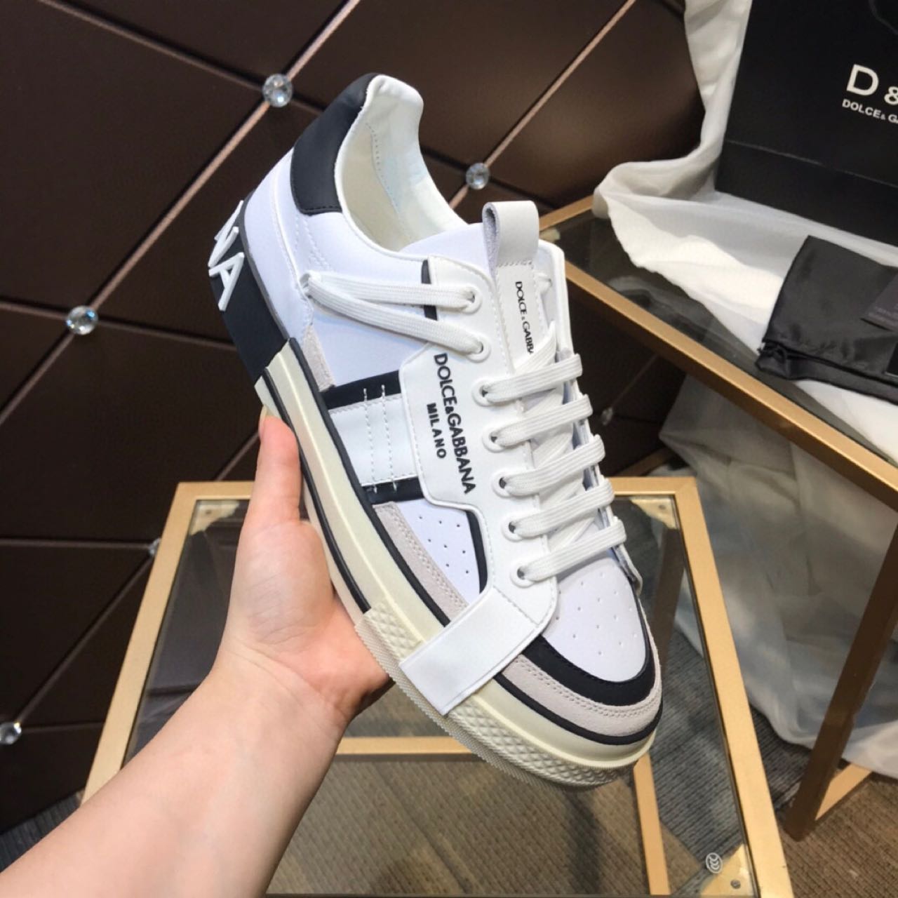 Dolce & Gabbana Calfskin 2Zero custom Sneakers In White/Black - EUR FASHION